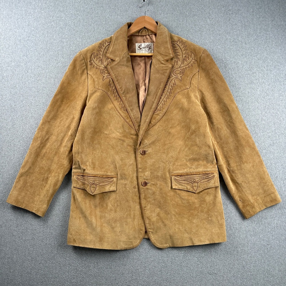 Scully Blazer Mens 42 Tan Leather Style 729 Western Embroidered Suede Jacket